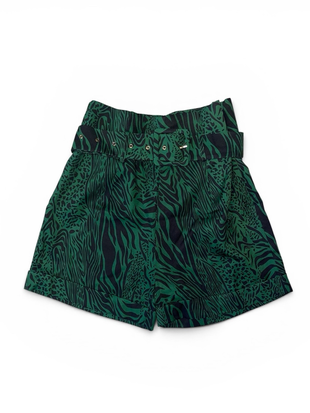 Everly Green Animal-Print High Waist Paperbag Shorts